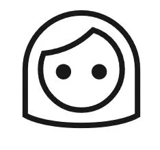 Simple black and white icon of a person with a rounded head and minimal facial features, representing a friendly character. The design includes a smooth outline and a stylized hairstyle, with two circular eyes and a slight smile, conveying an approachable and cheerful demeanor. This graphic can be used for educational materials, branding, or as part of a user interface to symbolize community engagement or user interaction.