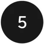 Black circular icon displaying the number five in a bold, white font. The design is simple and modern, suitable for various applications such as digital interfaces, graphics, or educational materials. This image can be used to represent quantity, rankings, or steps in a process, enhancing visual communication in user-friendly environments.