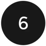Black circular graphic featuring the number six in white font. This image is simple and clear, making it suitable for various contexts such as counting, listing items, or indicating a step in a process. The high contrast between the black background and white number enhances visibility, ensuring accessibility for individuals with visual impairments. Ideal for use in educational materials, presentations, or digital content where numerical representation is required.