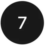 Black circular graphic featuring the number seven in bold white font. The design is minimalist and modern, suitable for various digital and print applications. This image can represent rankings, scores, or lists, making it versatile for educational, business, or creative contexts.